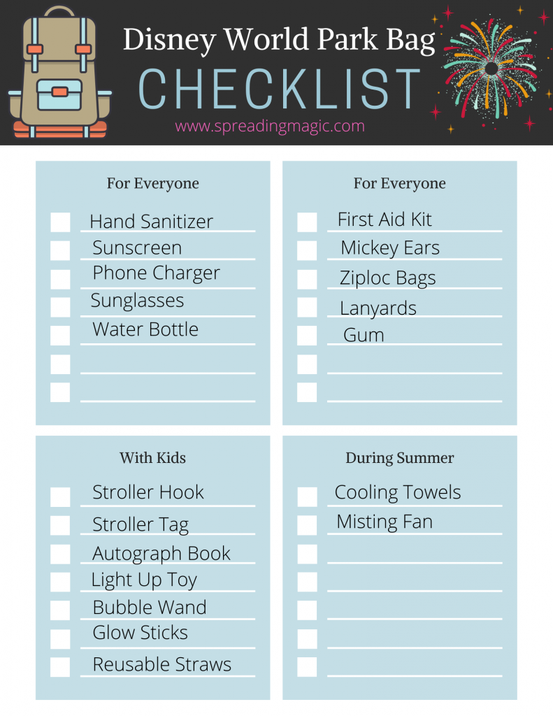 Disney World park bag checklist
