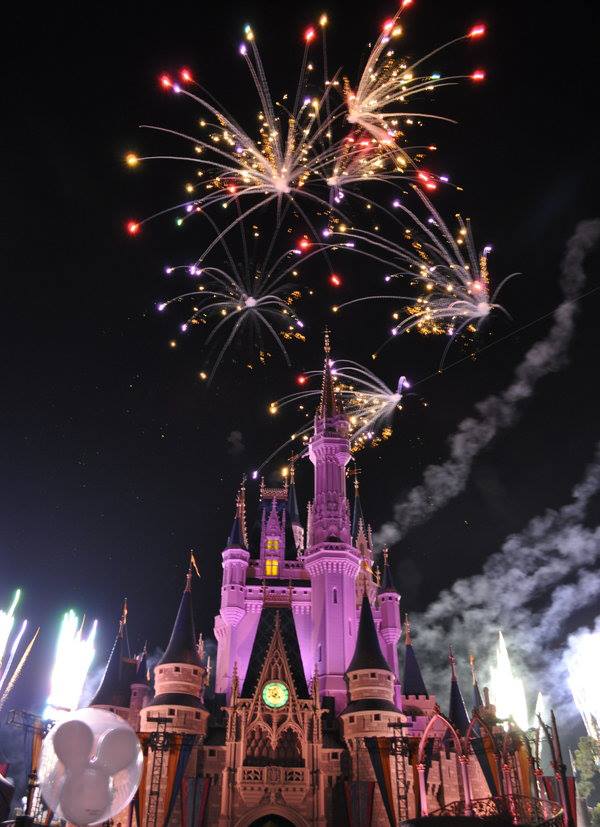 castle fireworks at night