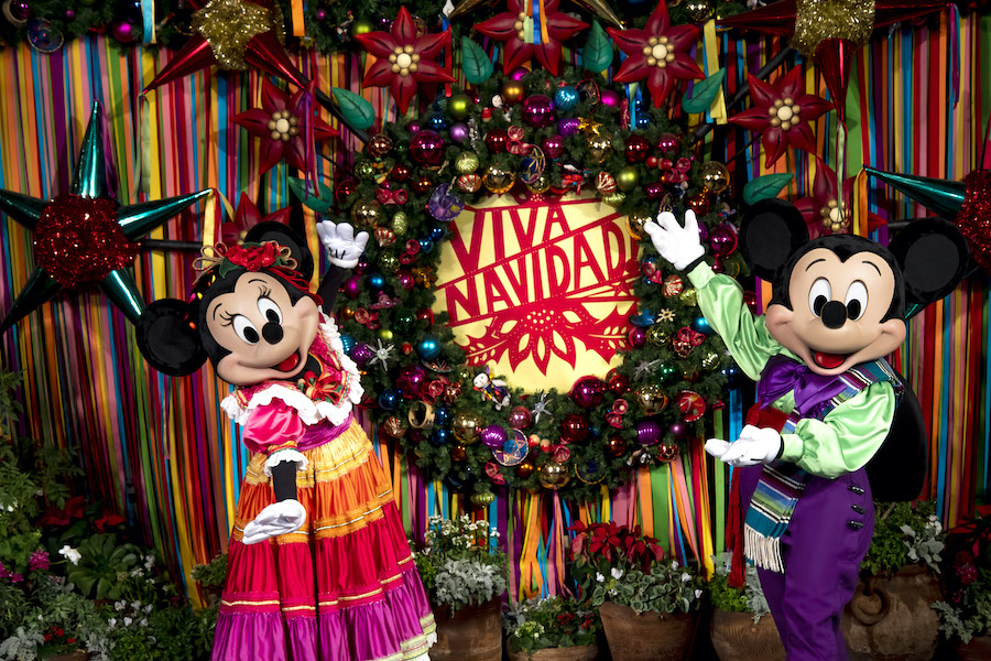 Mickey Mouse and Minnie Mouse celebrating holidays at Disneyland